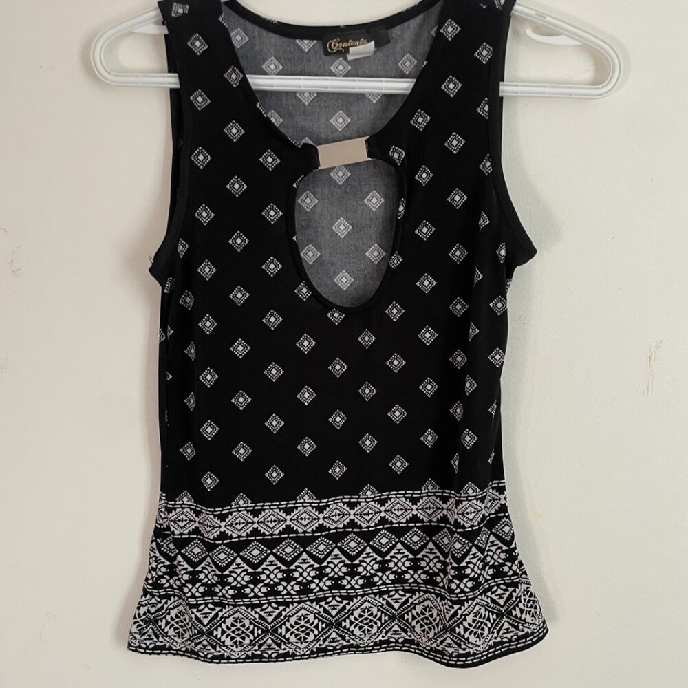 Contenta Black & White Keyhole Tank Top